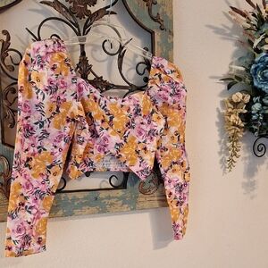 Something Navy- Pink/Yellow Floral Blouse With side zipper. NWT Size Small
